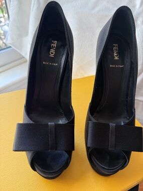 Fendi Black Peep-Toe Bow Heels